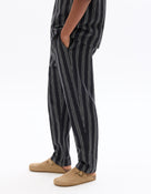 Relaxed Fit 100% Cotton Striped Casual Trousers - Black