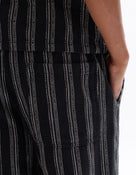 Relaxed Fit 100% Cotton Striped Casual Trousers - Black