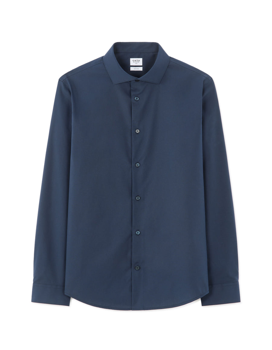 Slim Fit 100% Cotton Solid Spread Collar Shirts - Navy Blue