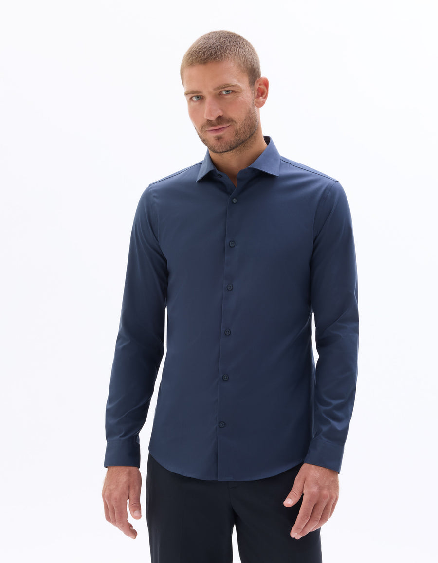 Slim Fit 100% Cotton Solid Spread Collar Shirts - Navy Blue
