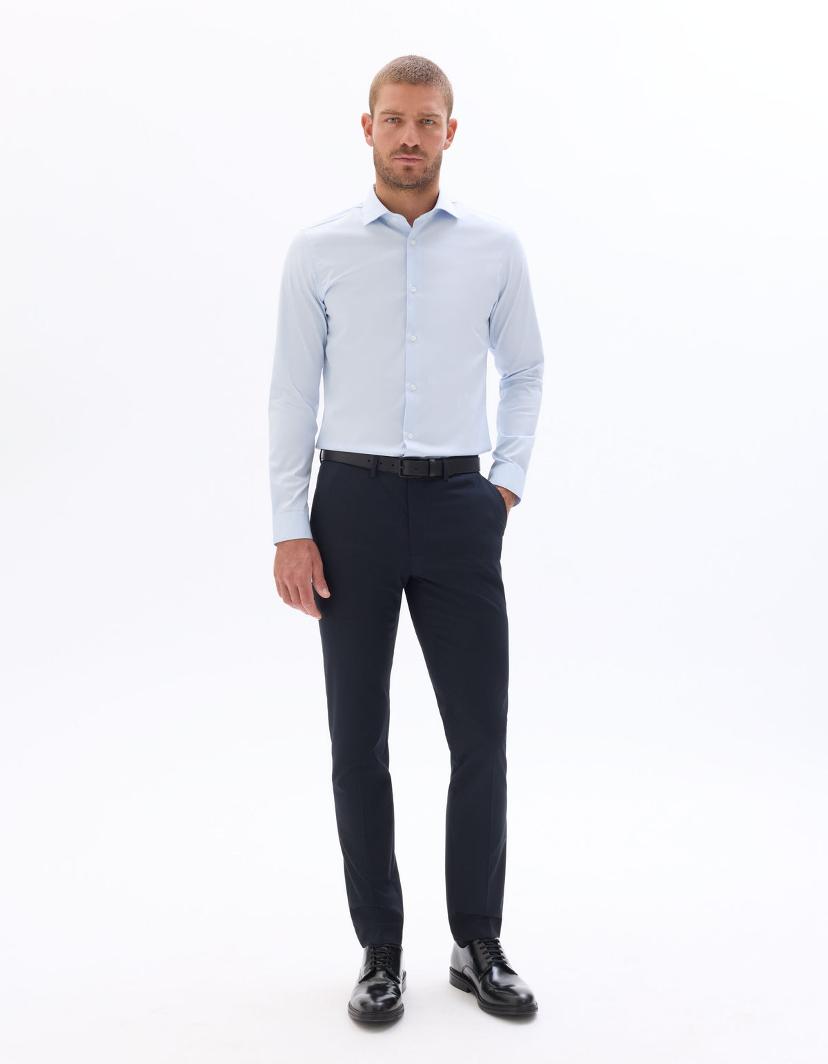 Slim Fit 100% Cotton Solid Spread Collar Shirts - Blue