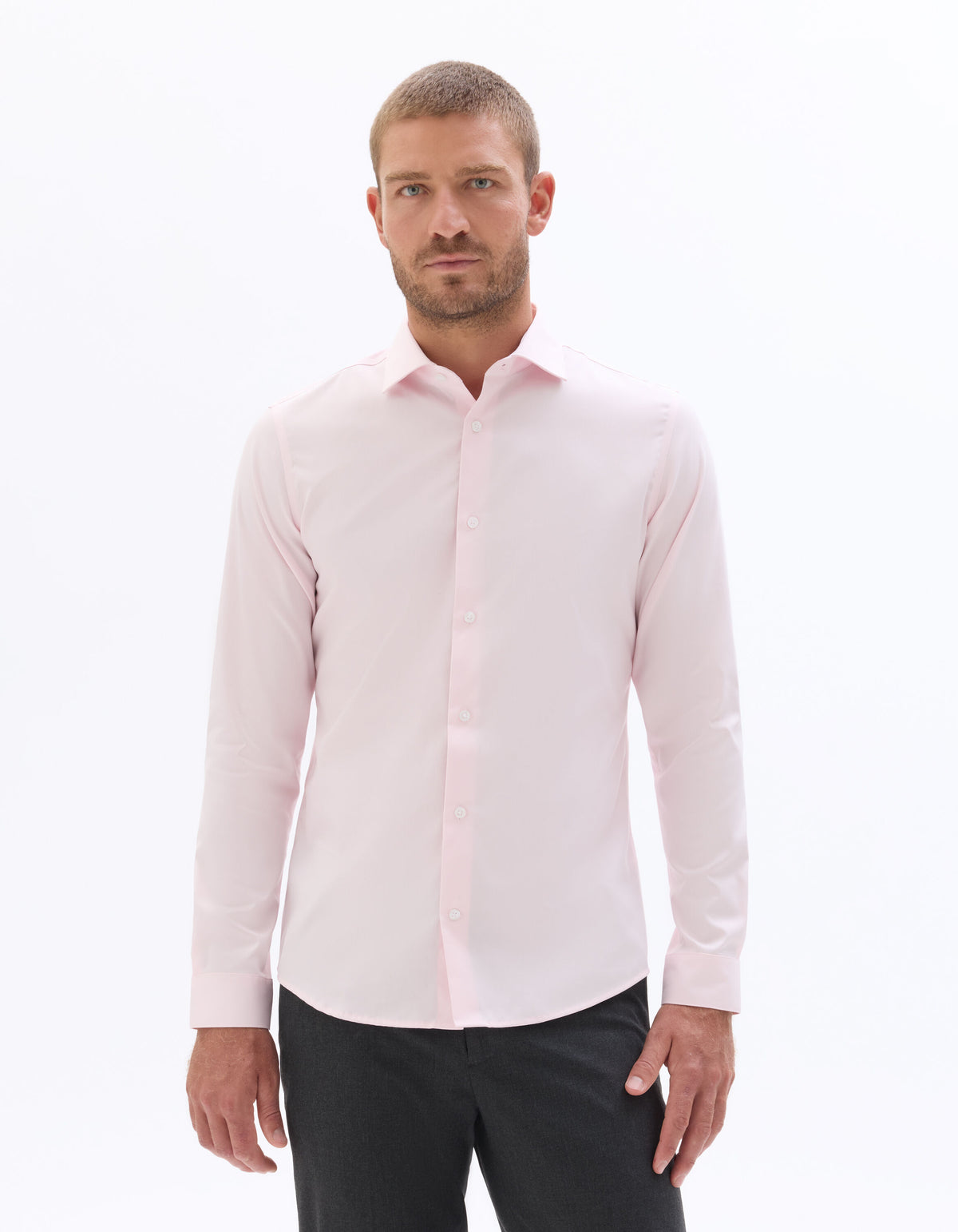 Slim Fit 100% Cotton Solid Spread Collar Shirts - Pink
