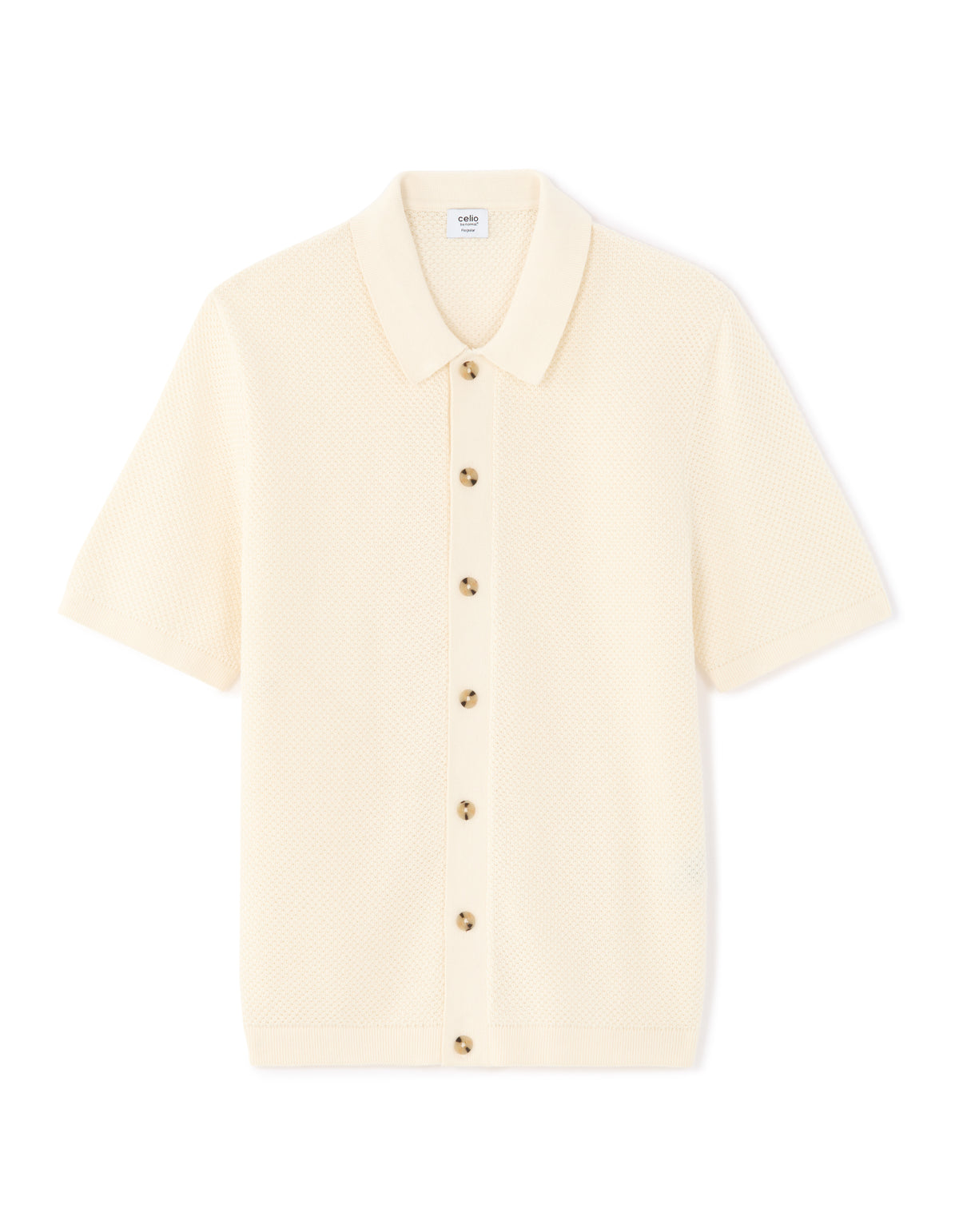 Regular Fit 100% Cotton Jacquard Polo Collar Shirt - Ecru