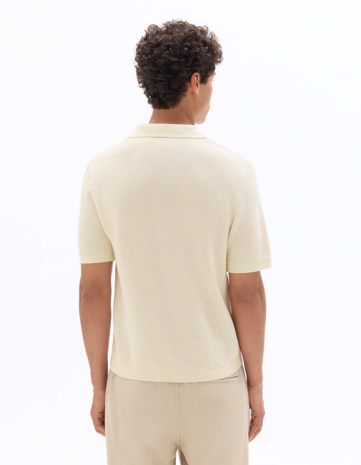 Regular Fit 100% Cotton Jacquard Polo Collar Shirt - Ecru