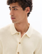 Regular Fit 100% Cotton Jacquard Polo Collar Shirt - Ecru