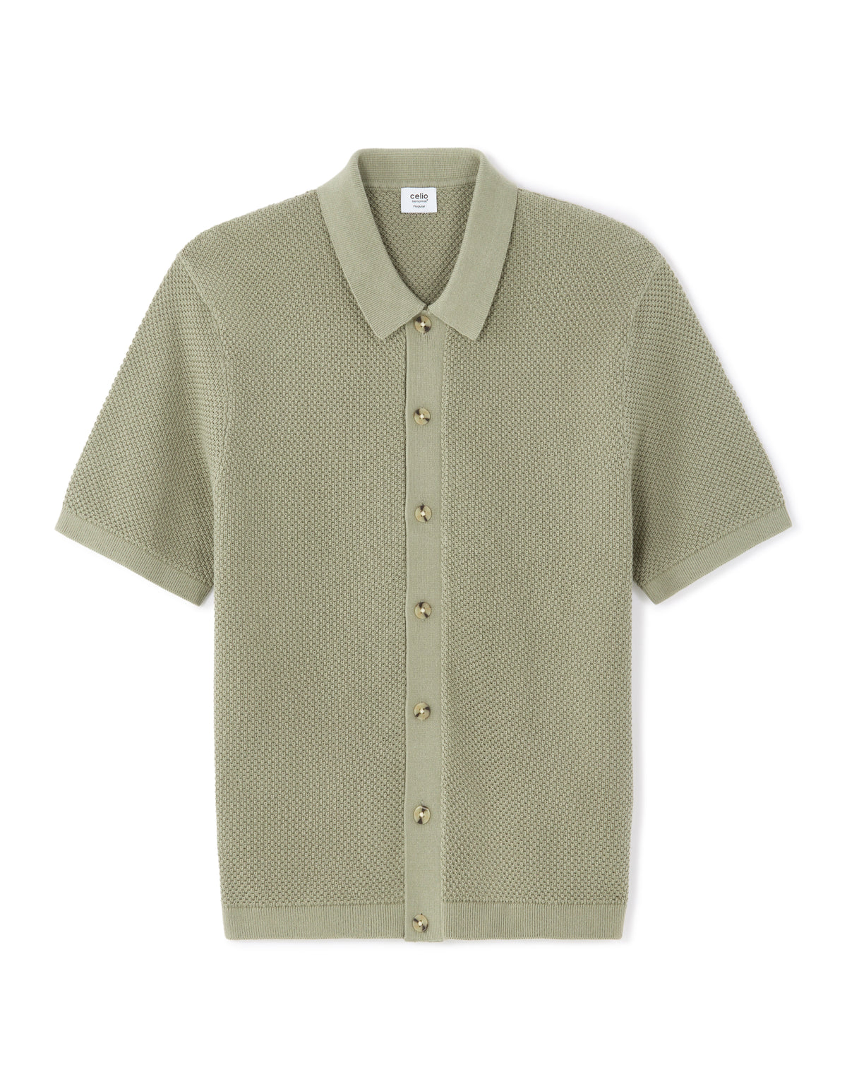 Regular Fit 100% Cotton Jacquard Polo Collar Shirt - Khaki