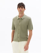 Regular Fit 100% Cotton Jacquard Polo Collar Shirt - Khaki