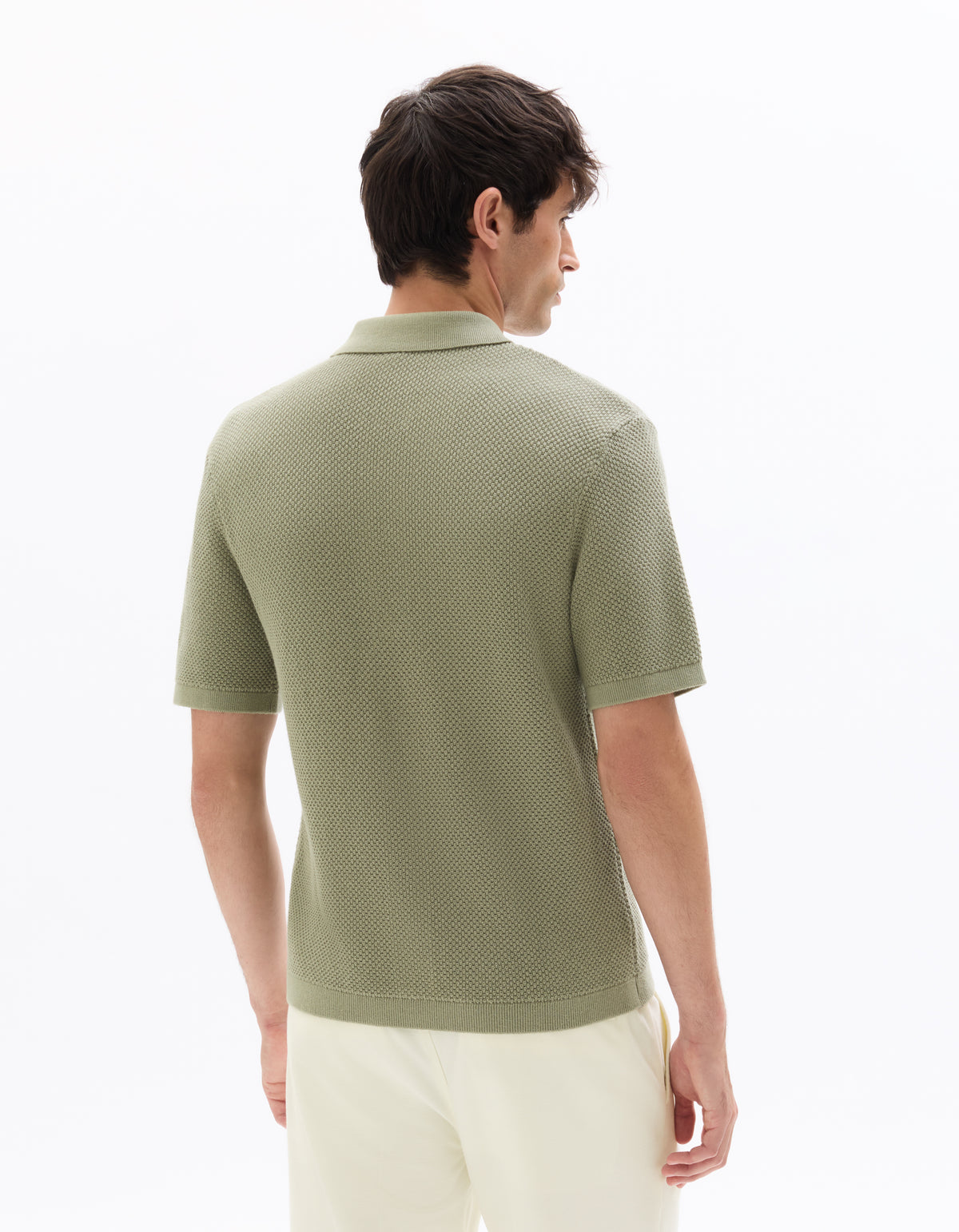Regular Fit 100% Cotton Jacquard Polo Collar Shirt - Khaki