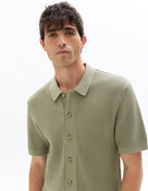 Regular Fit 100% Cotton Jacquard Polo Collar Shirt - Khaki