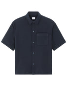 Overshirt Fit Polyester Textured Spread Collar Shirt - Navy Blue