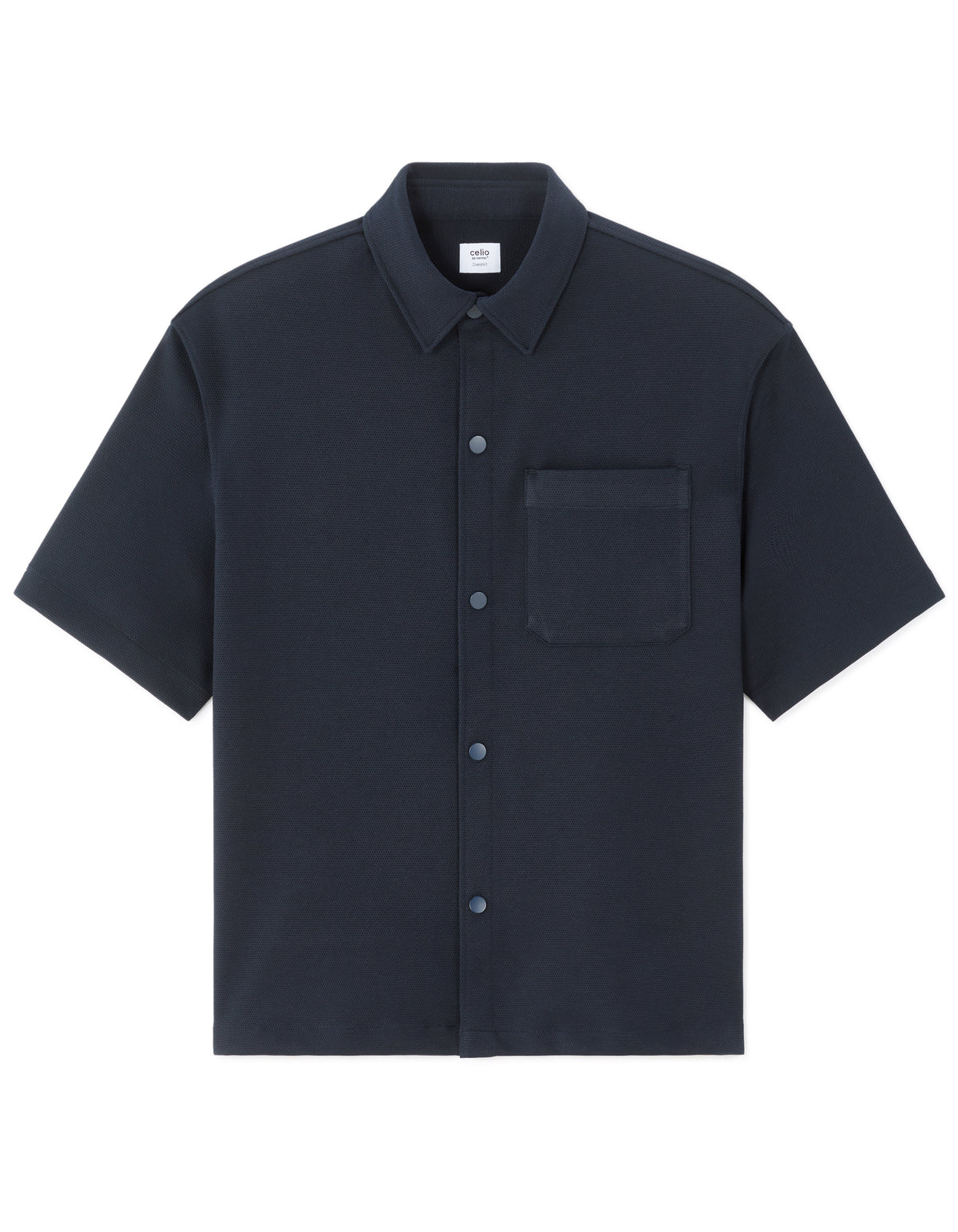 Overshirt Fit Polyester Textured Spread Collar Shirt - Navy Blue