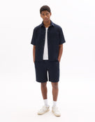 Overshirt Fit Polyester Textured Spread Collar Shirt - Navy Blue