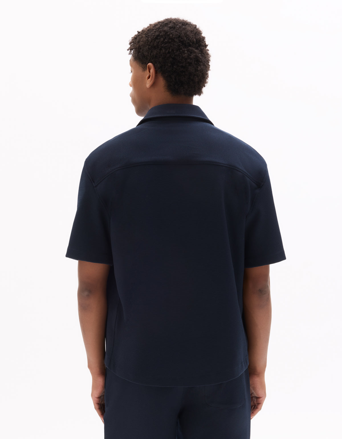 Overshirt Fit Polyester Textured Spread Collar Shirt - Navy Blue