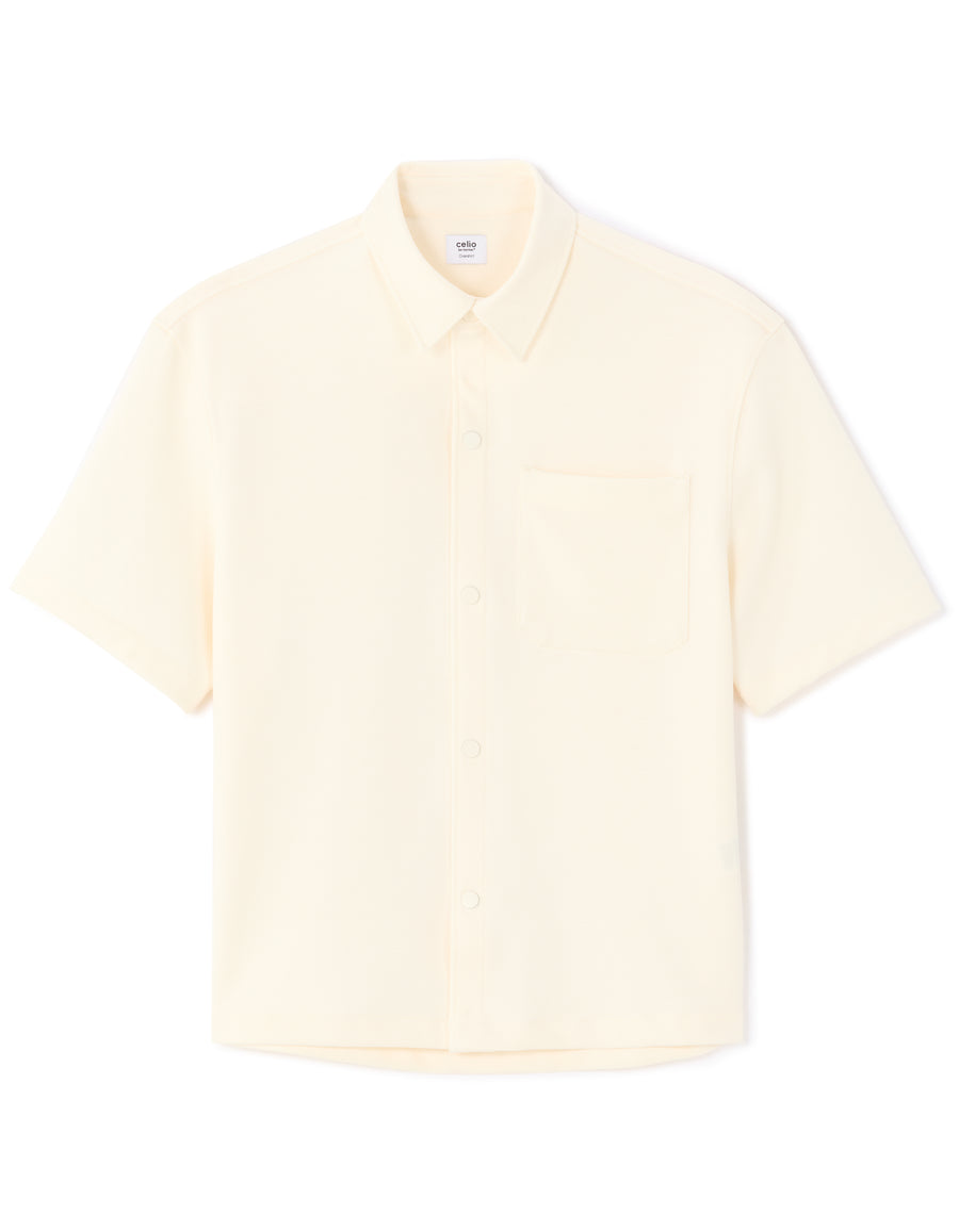 Overshirt Fit Polyester Textured Spread Collar Shirt - Beige