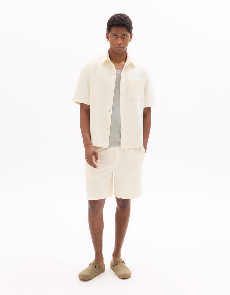 Overshirt Fit Polyester Textured Spread Collar Shirt - Beige
