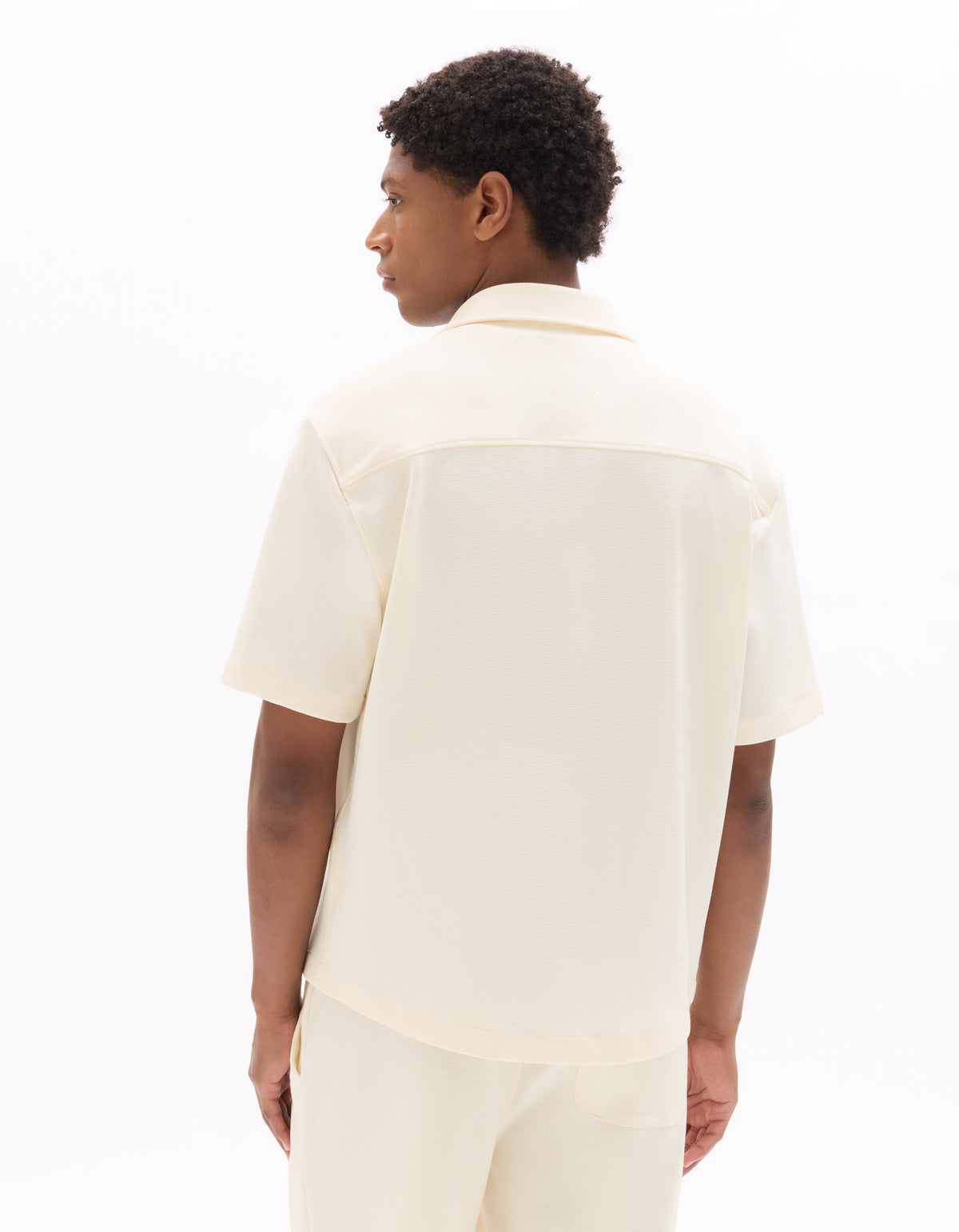 Overshirt Fit Polyester Textured Spread Collar Shirt - Beige