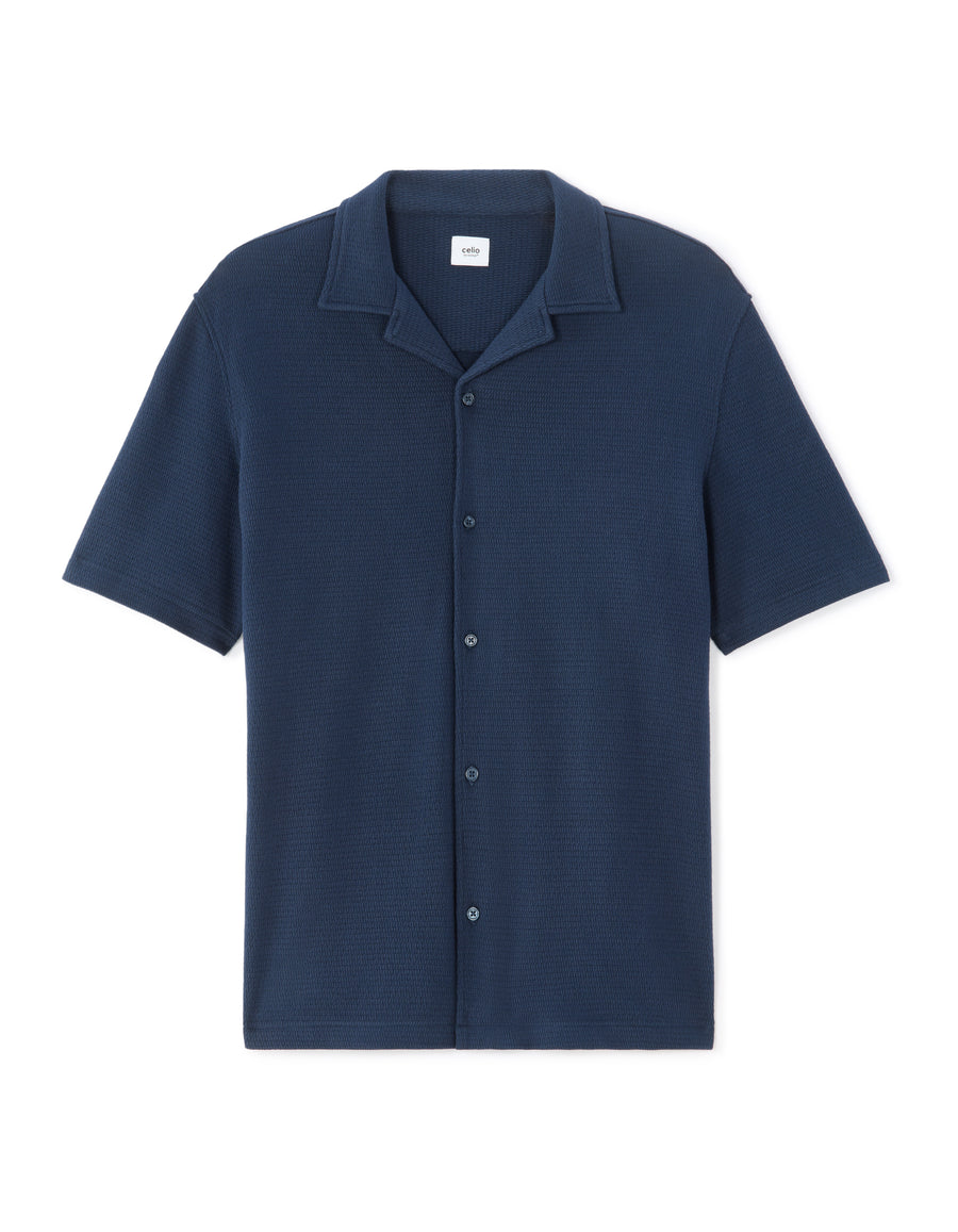 Relaxed Fit 100% Cotton Polo Collar Shirt - Navy Blue
