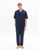 Relaxed Fit 100% Cotton Polo Collar Shirt - Navy Blue