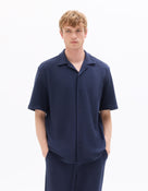 Relaxed Fit 100% Cotton Polo Collar Shirt - Navy Blue