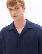 Relaxed Fit 100% Cotton Polo Collar Shirt - Navy Blue