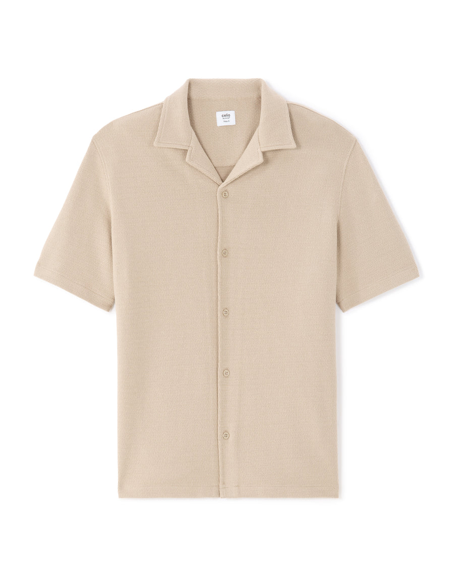 Relaxed Fit 100% Cotton Polo Collar Shirt - Brown