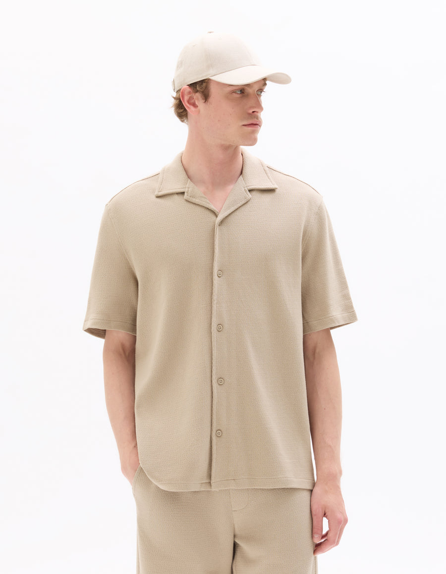 Relaxed Fit 100% Cotton Polo Collar Shirt - Brown