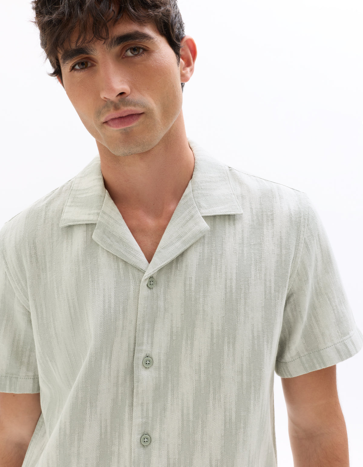 Regular Fit 100% Cotton Printed Polo Collar Shirt - Khaki