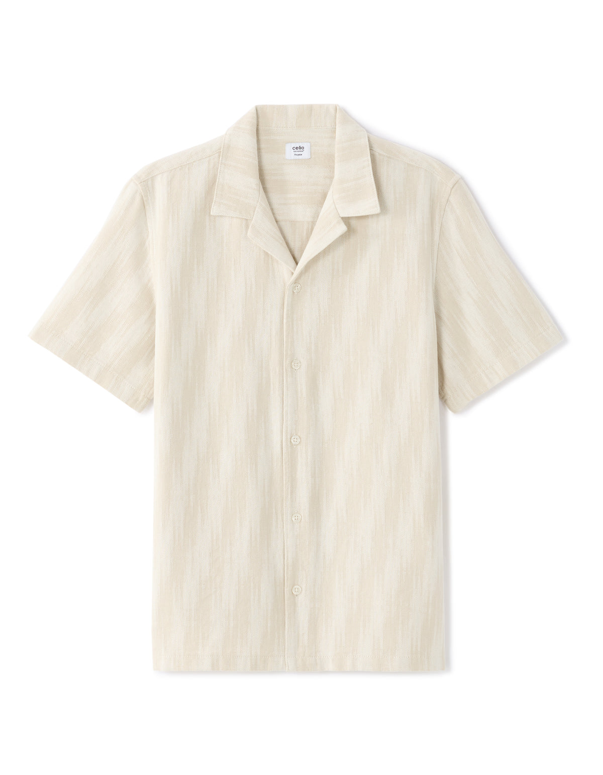 Regular Fit 100% Cotton Printed Polo Collar Shirt - Beige