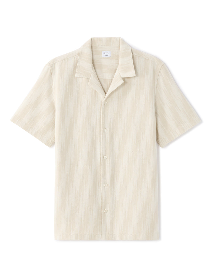 Regular Fit 100% Cotton Printed Polo Collar Shirt - Beige