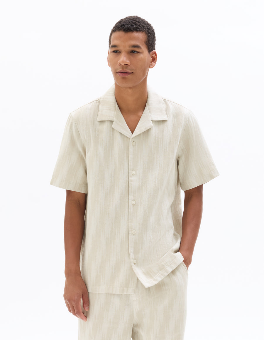 Regular Fit 100% Cotton Printed Polo Collar Shirt - Beige