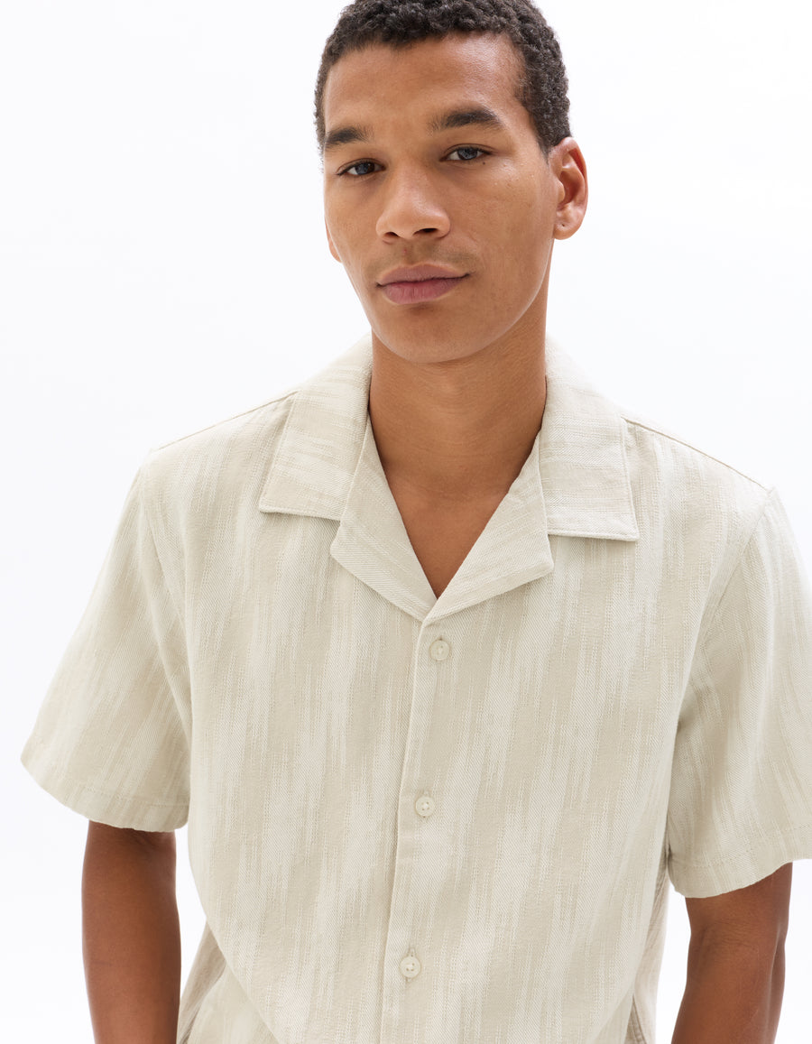 Regular Fit 100% Cotton Printed Polo Collar Shirt - Beige