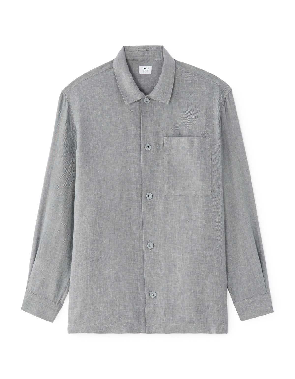 Straight Fit Viscose Linen Spread Collar Shirt - Grey