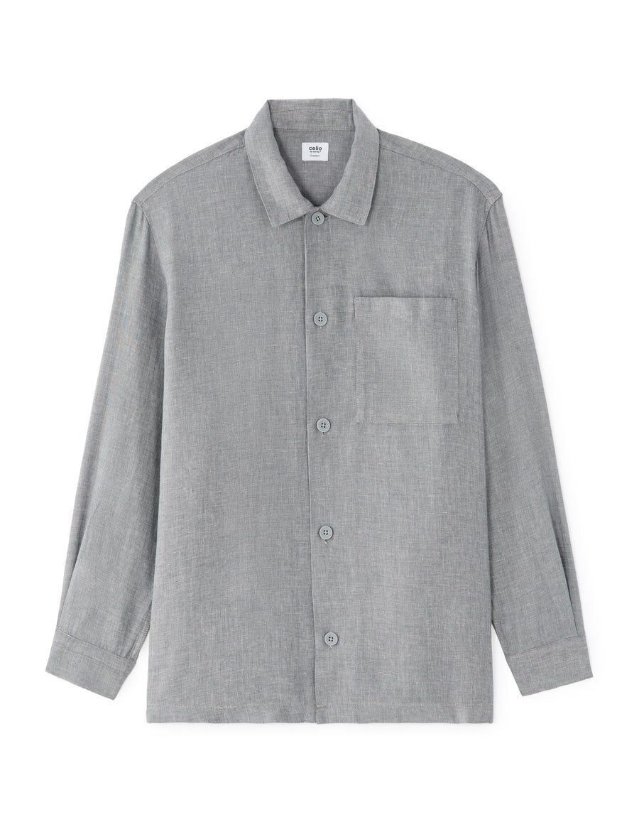 Straight Fit Viscose Linen Spread Collar Shirt - Grey