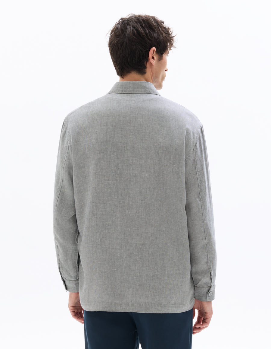 Straight Fit Viscose Linen Spread Collar Shirt - Grey