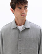 Straight Fit Viscose Linen Spread Collar Shirt - Grey