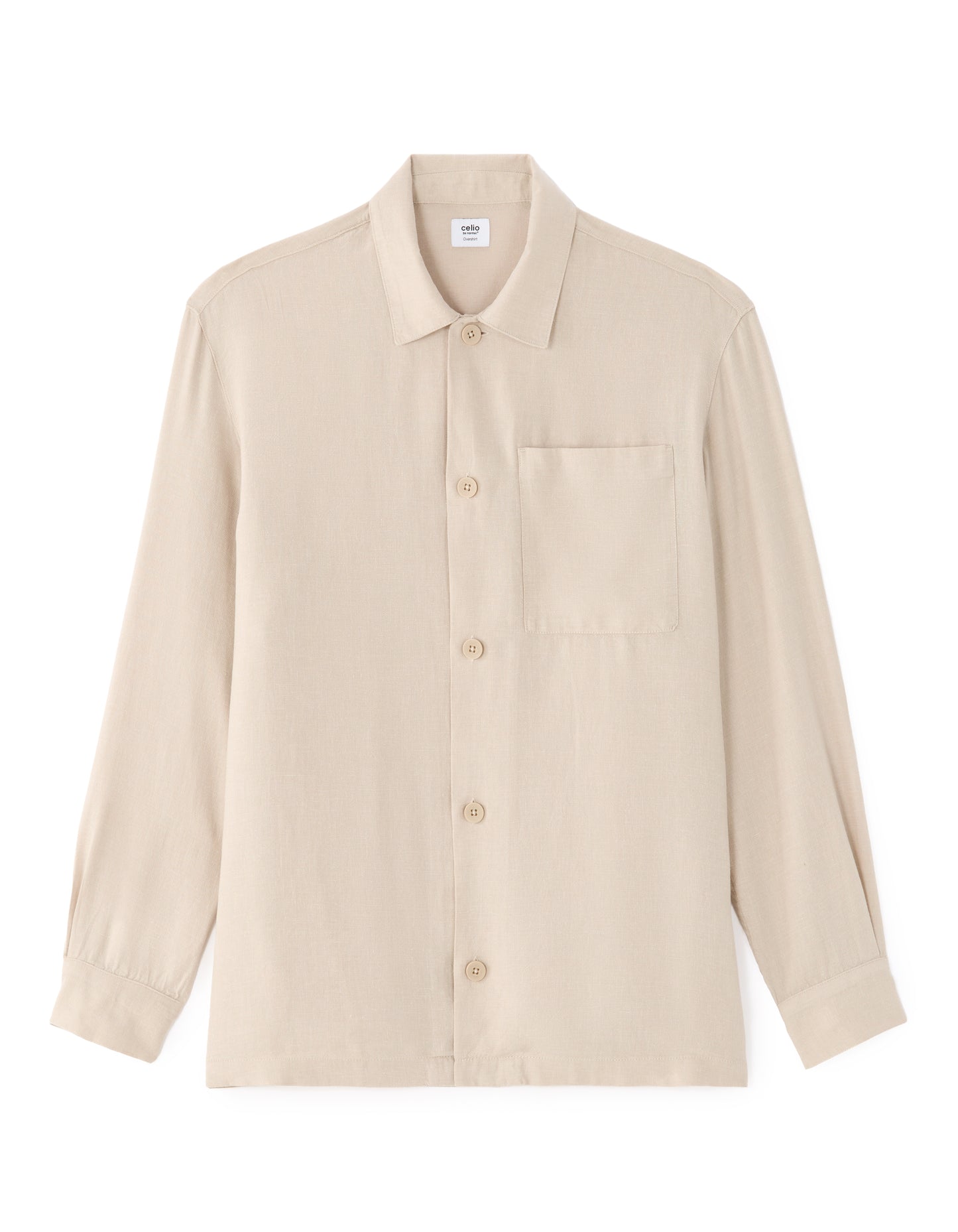 Straight Fit Viscose Linen Spread Collar Shirt - Beige