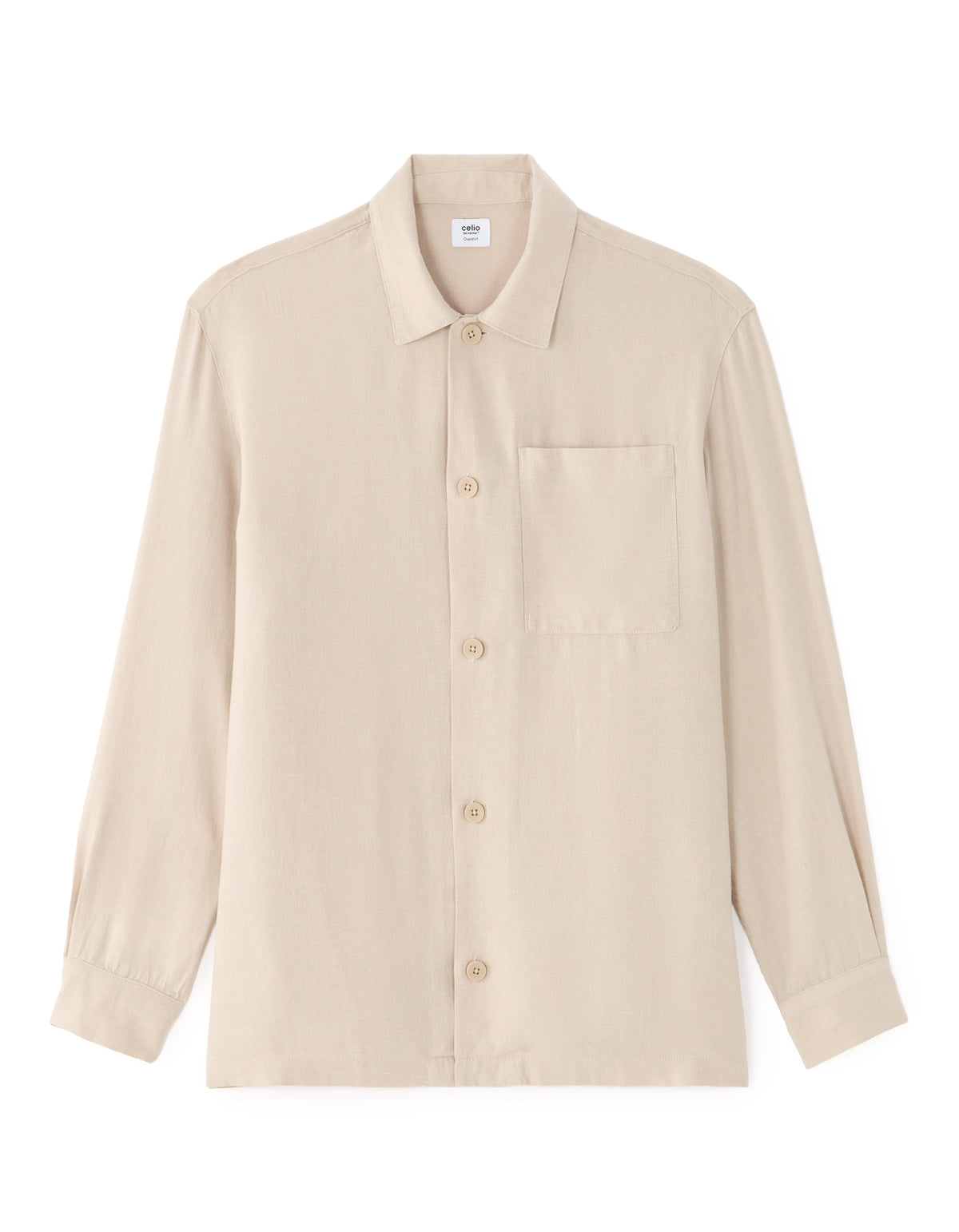 Straight Fit Viscose Linen Spread Collar Shirt - Beige