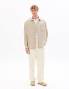 Straight Fit Viscose Linen Spread Collar Shirt - Beige