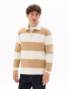 Regular Fit 100% Cotton Striped Polo Collar T Shirts - Beige