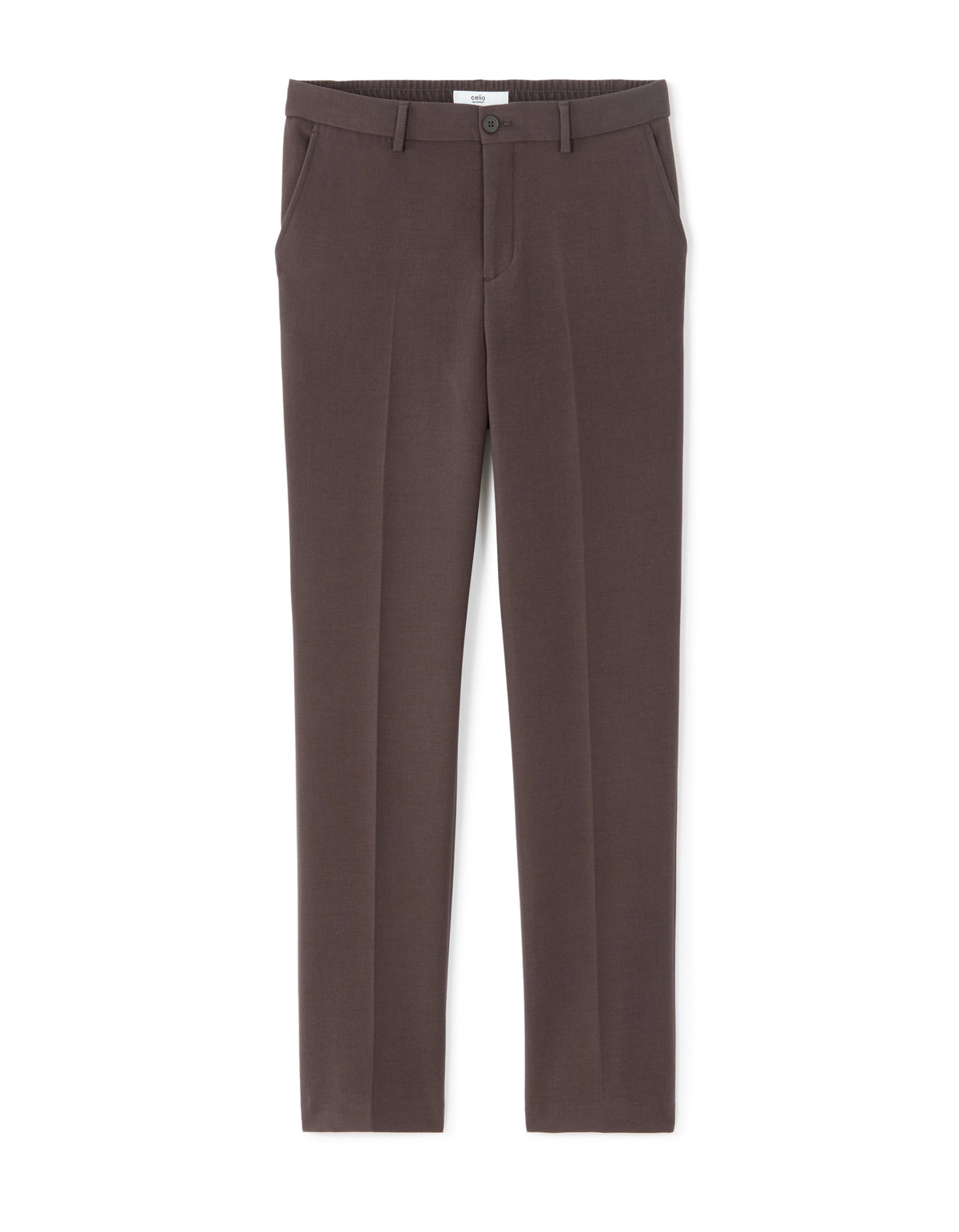 Straight Fit Poly-Viscose Solid Casual Trouser - Brown
