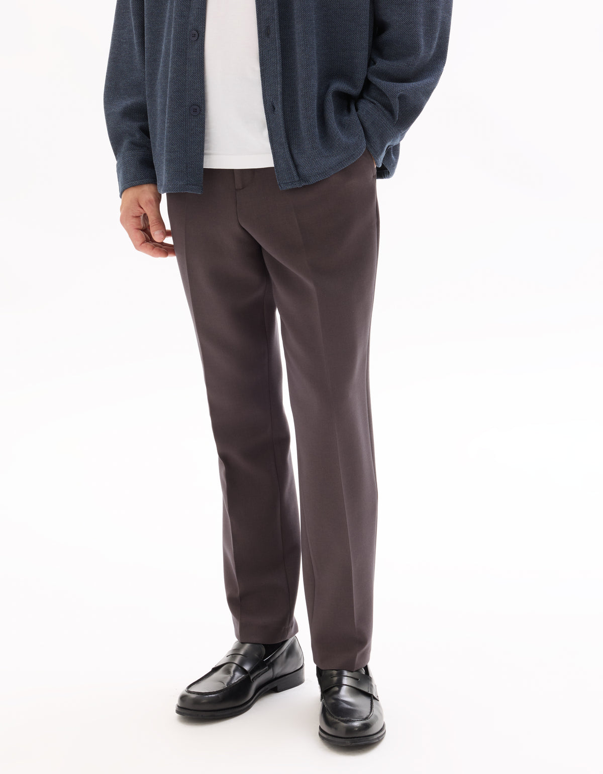 Straight Fit Poly-Viscose Solid Casual Trouser - Brown