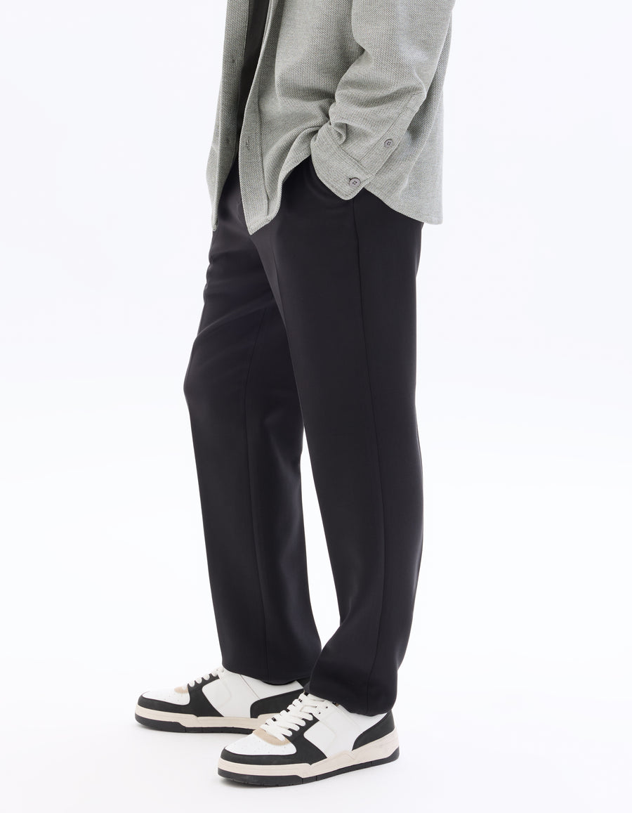 Straight Fit Poly-Viscose Solid Casual Trouser - Black