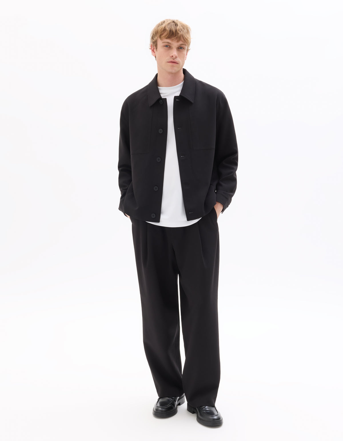 Baggy Fit Poly Viscose Casual Trousers - Black