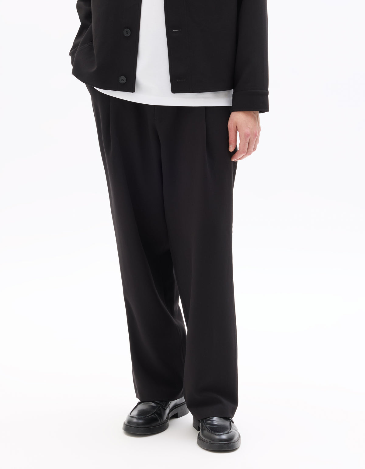Baggy Fit Poly Viscose Casual Trousers - Black