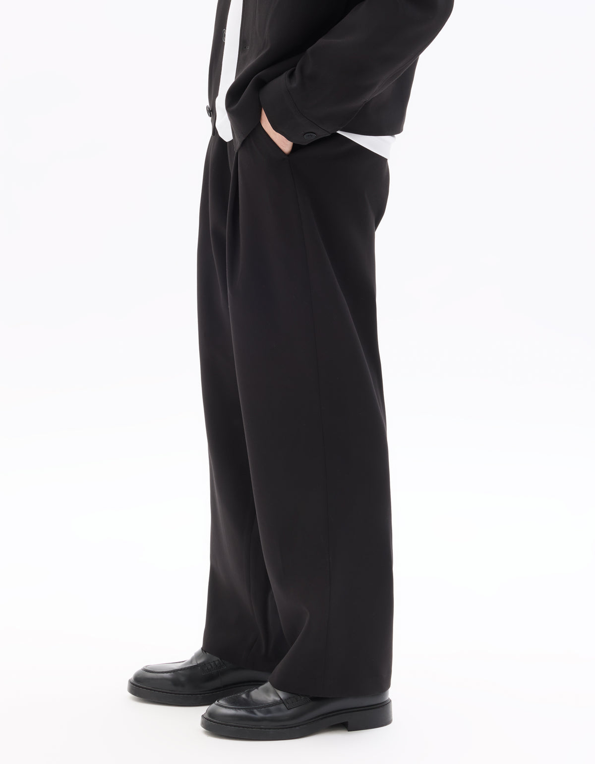Baggy Fit Poly Viscose Casual Trousers - Black