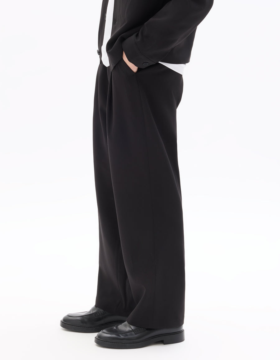 Baggy Fit Poly Viscose Casual Trousers - Black