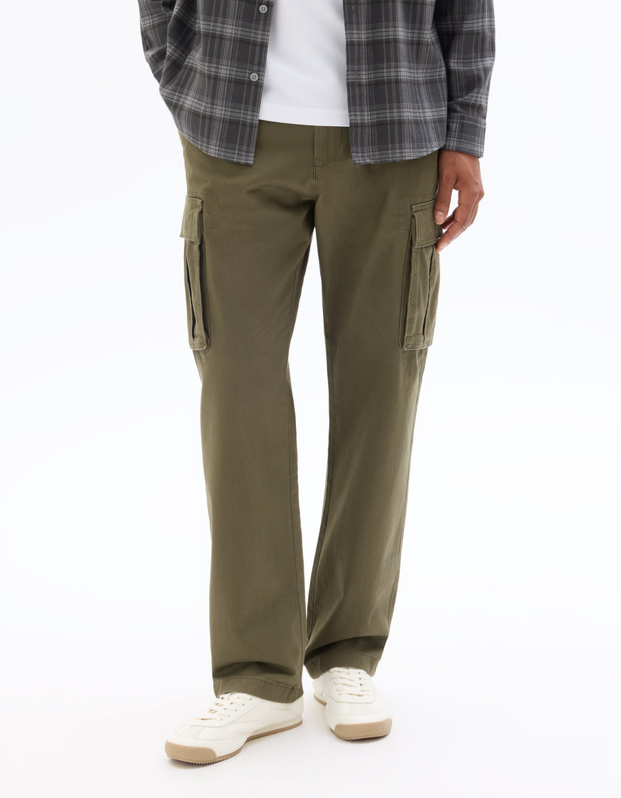 Straight Fit 100% Cotton Casual Trousers - Khaki