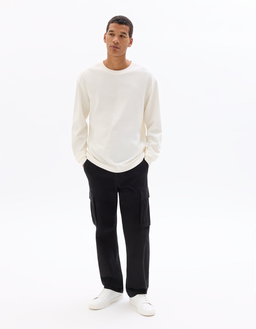 Straight Fit 100% Cotton Casual Trousers - Black