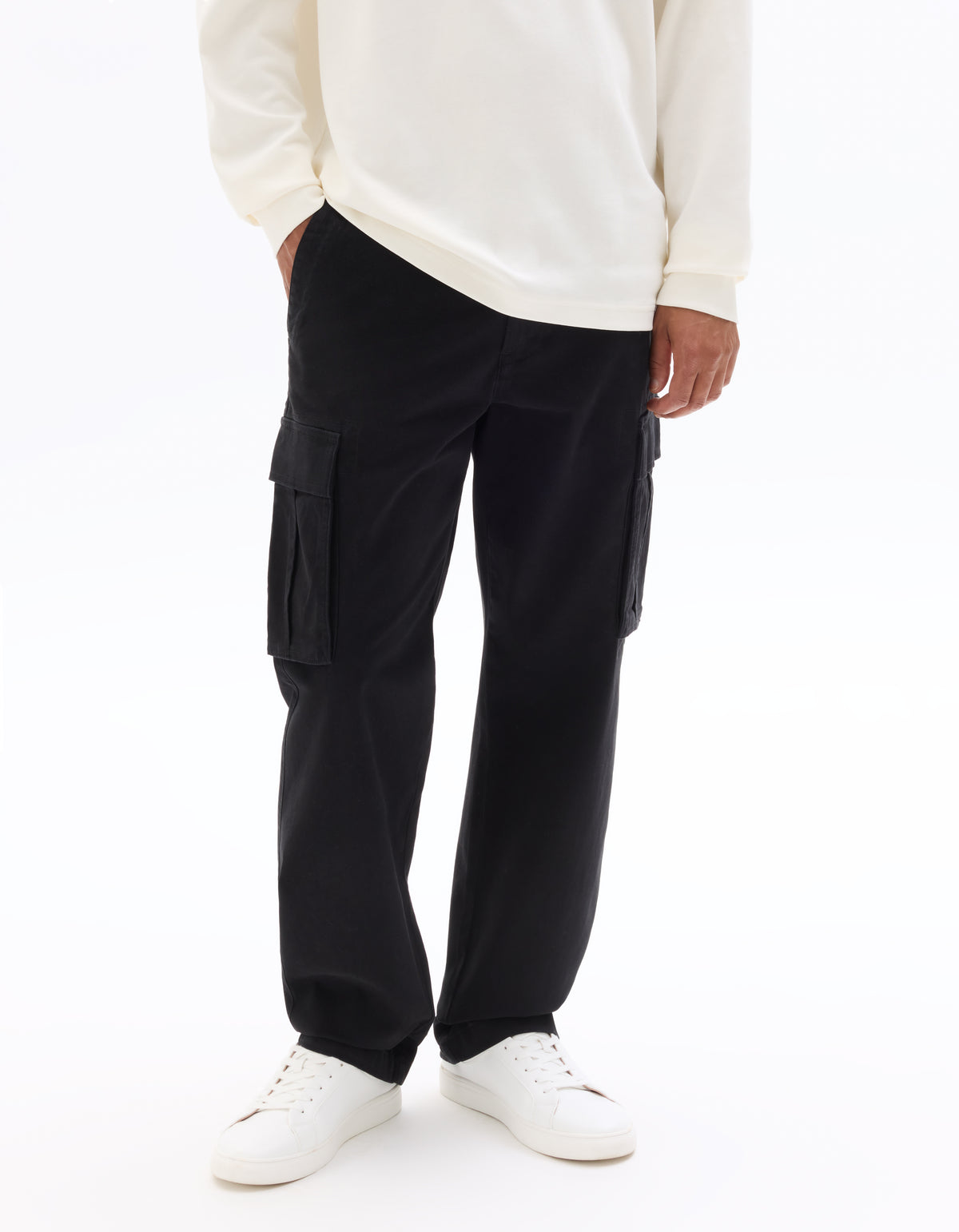 Straight Fit 100% Cotton Casual Trousers - Black