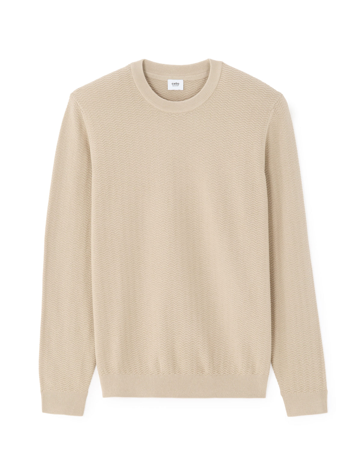 Regular Fit 100% Cotton Crew Neck Sweaters - Beige